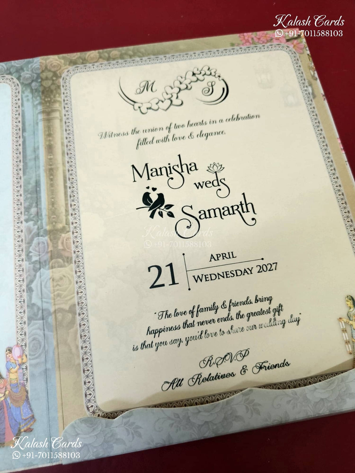 KLB-1224 Blue Bride Groom Barat Semi Box Wedding Card (2 Page)