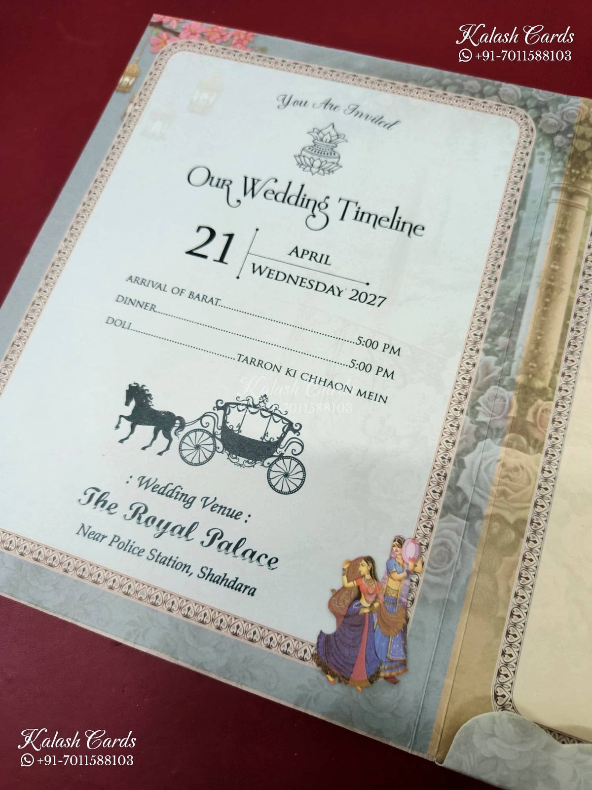 KLB-1224 Blue Bride Groom Barat Semi Box Wedding Card (2 Page)