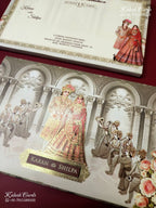 KLB-1225 Creme Brown Bride Groom Semi Box Wedding Card (2 Page & Couple Name Wooden Plate)