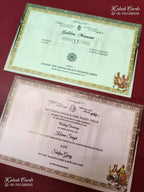 KLB-1225 Creme Brown Bride Groom Semi Box Wedding Card (2 Page & Couple Name Wooden Plate)