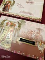 KLB-1226 Peach Brown Bride Groom Barat Semi Box Wedding Card (2 Page)