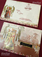 KLB-1226 Peach Brown Bride Groom Barat Semi Box Wedding Card (2 Page)