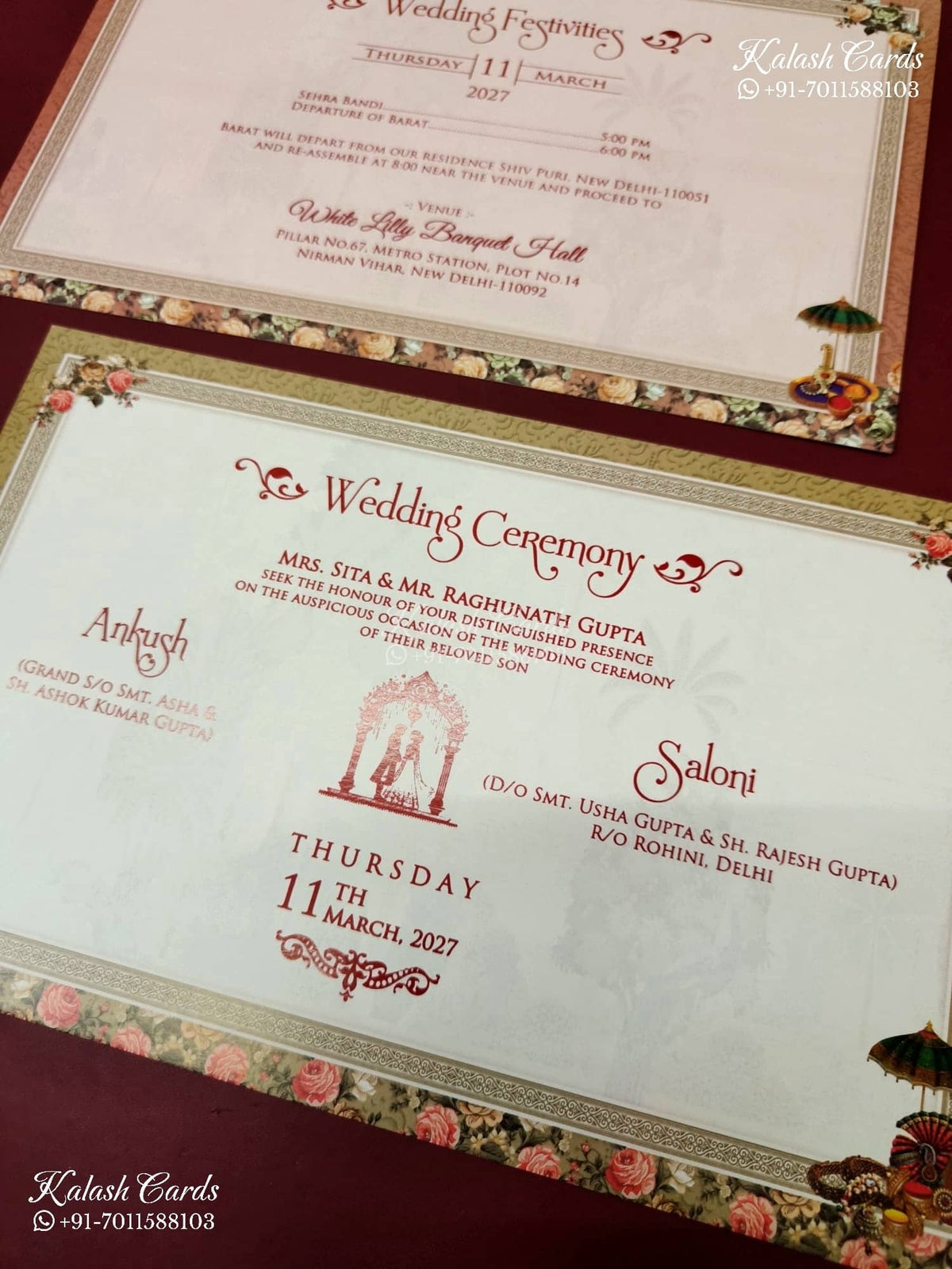 KLB-1226 Peach Brown Bride Groom Barat Semi Box Wedding Card (2 Page)
