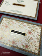 KLB-1227 Blue Floral Laser Cut Semi Box Wedding Card (2 Page & Couple Name Wooden Plate)