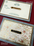 KLB-1227 Blue Floral Laser Cut Semi Box Wedding Card (2 Page & Couple Name Wooden Plate)