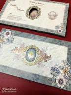 KLB-1228 Creme Grey Floral Laser Cut Semi Box Wedding Card (2 Page)