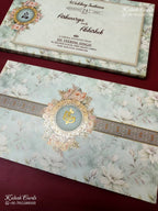 KLB-1229 Green Floral Semi Box Wedding Card (2 Page)