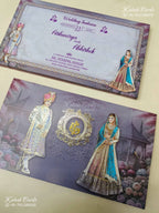 KLB-1230 Purple Bride Groom Semi Box Wedding Card (2 Page)
