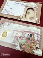 KLB-1232 Creme Brown Bride Groom Semi Box Wedding Card (2 Page)