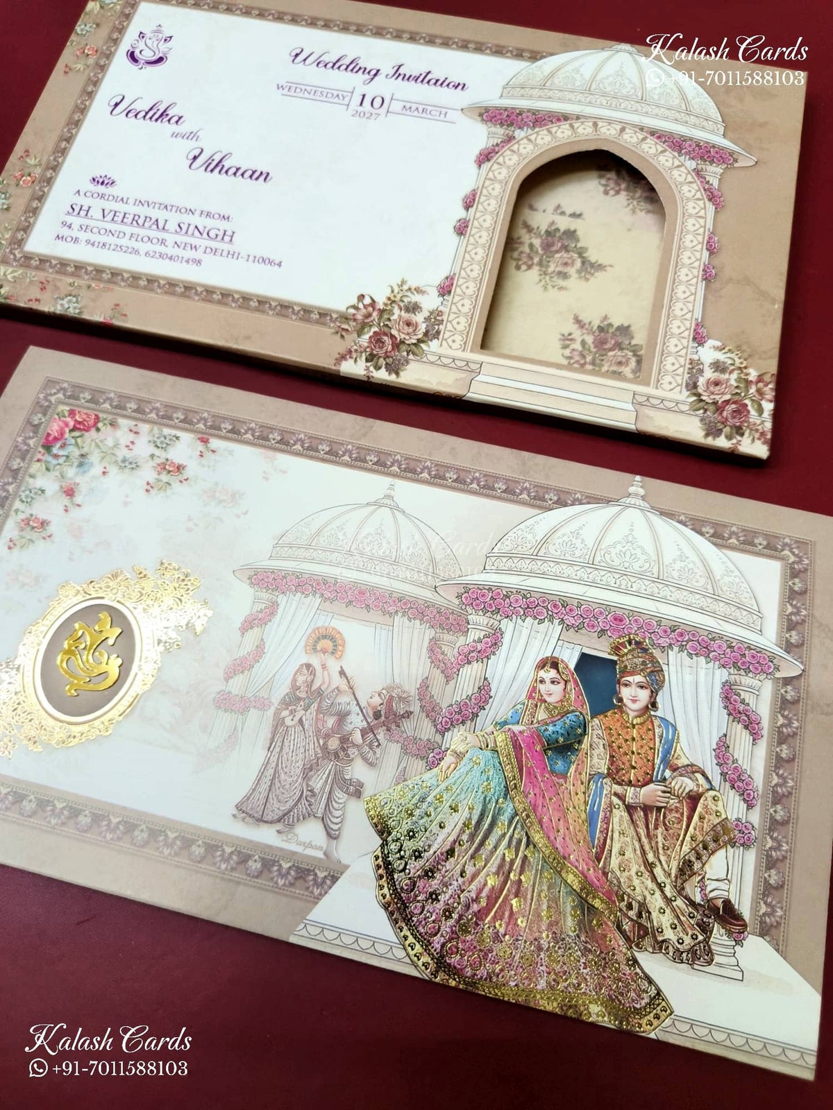 KLB-1232 Creme Brown Bride Groom Semi Box Wedding Card (2 Page)