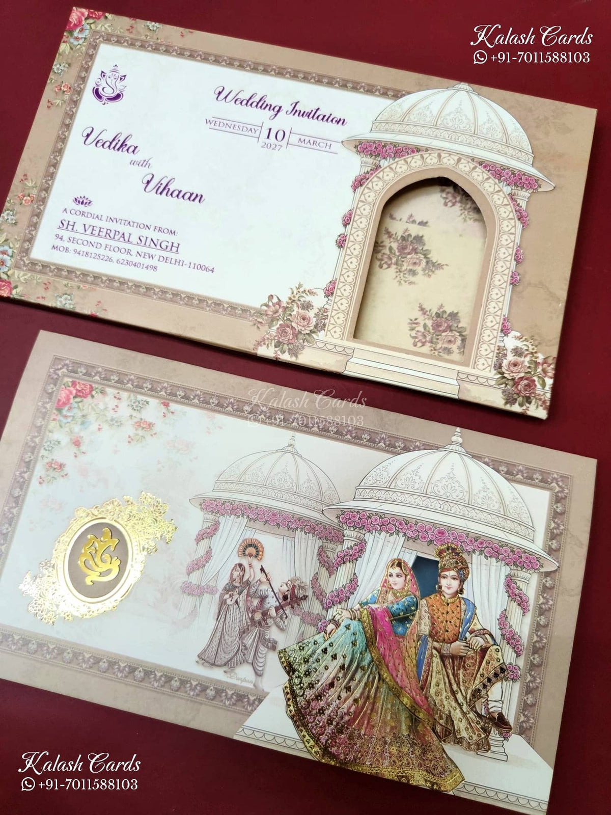 KLB-1232 Creme Brown Bride Groom Semi Box Wedding Card (2 Page)