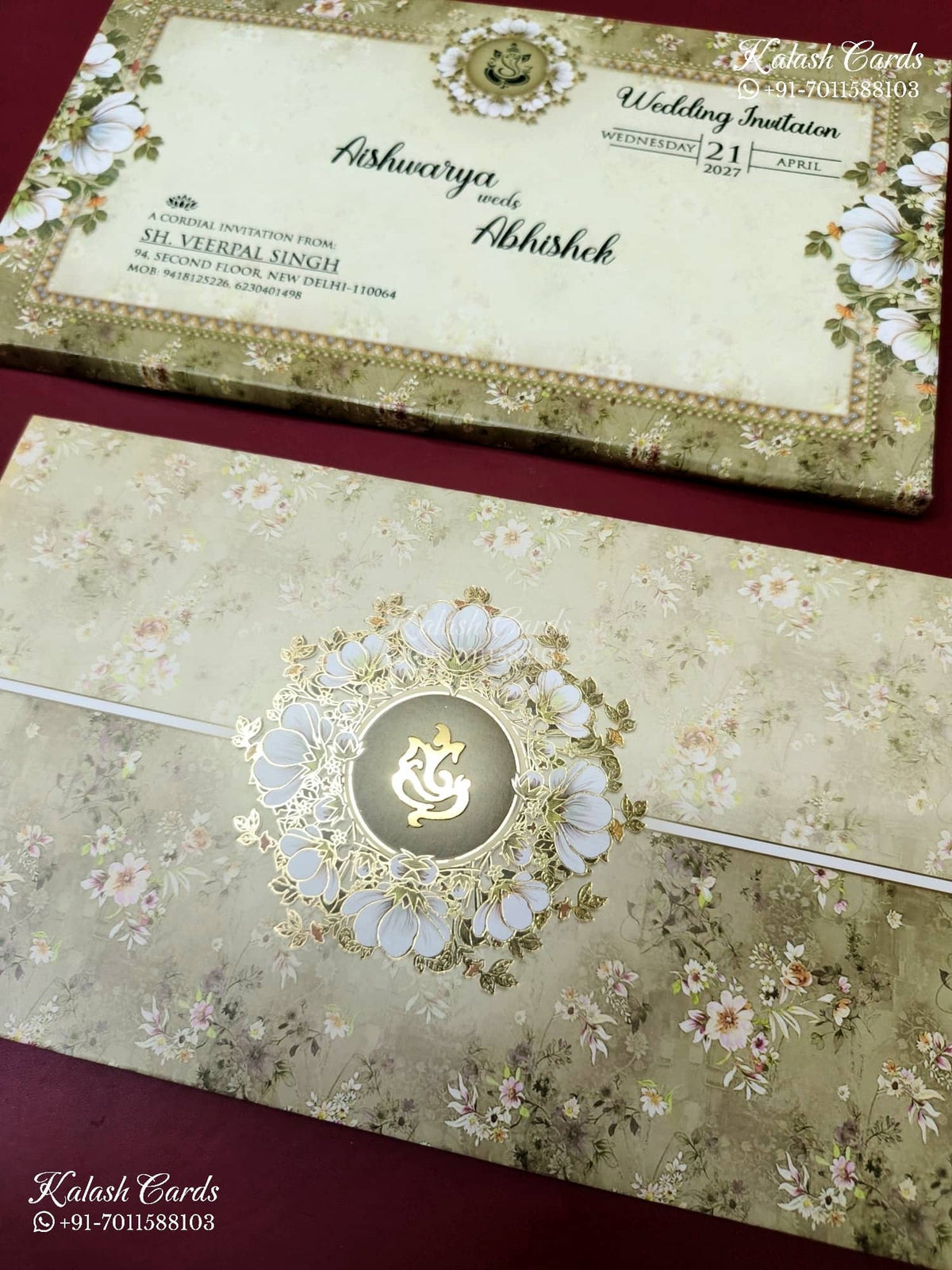 KLB-1234 Creme Floral Semi Box Wedding Card (2 Page)