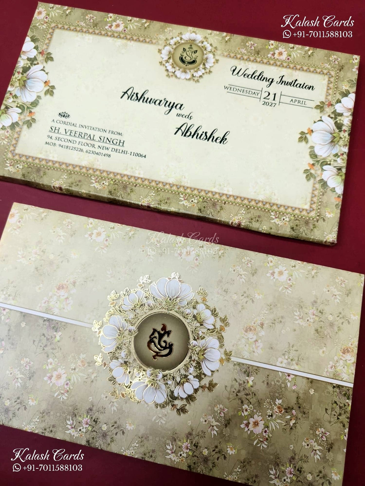 KLB-1234 Creme Floral Semi Box Wedding Card (2 Page)