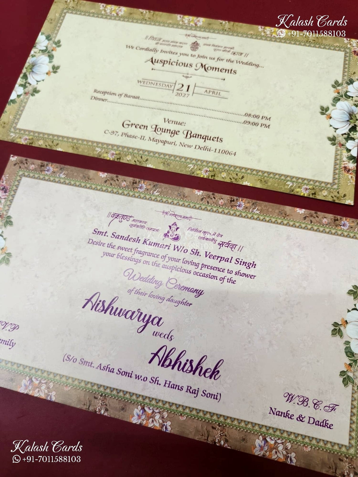 KLB-1234 Creme Floral Semi Box Wedding Card (2 Page)