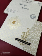 KLB-1236 White Green Floral Semi Box Wedding Card (2 Page & Couple Name Wooden Plate)