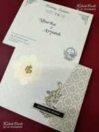 KLB-1236 White Green Floral Semi Box Wedding Card (2 Page & Couple Name Wooden Plate)