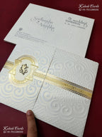 KLB-1237 White Floral Embossed Semi Box Wedding Card (2 Page)