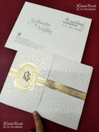 KLB-1237 White Floral Embossed Semi Box Wedding Card (2 Page)