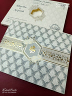 KLB-1238 White Grey Floral Semi Box Wedding Card (2 Page)