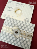 KLB-1238 White Grey Floral Semi Box Wedding Card (2 Page)