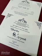 KLB-1238 White Grey Floral Semi Box Wedding Card (2 Page)