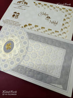 KLB-1240 White Grey Traditional Laser Cut Embossed Semi Box Wedding Card (2 Page)