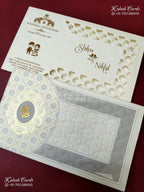 KLB-1240 White Grey Traditional Laser Cut Embossed Semi Box Wedding Card (2 Page)