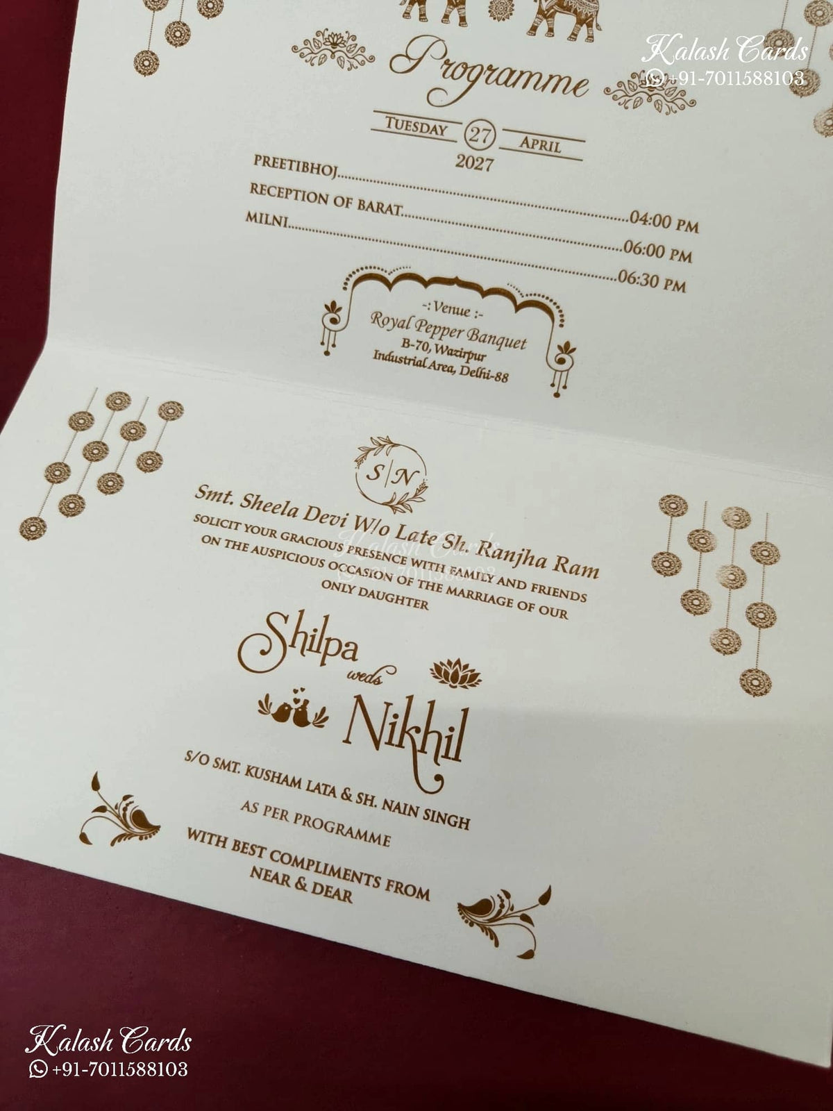 KLB-1240 White Grey Traditional Laser Cut Embossed Semi Box Wedding Card (2 Page)