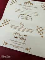 KLB-1241 White Golden Traditional Laser Cut Embossed Semi Box Wedding Card (2 Page)