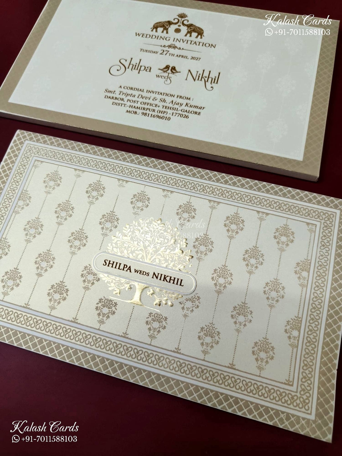 KLB-1242 White Creme Tree of Life Embossed Semi Box Wedding Card (2 Page)