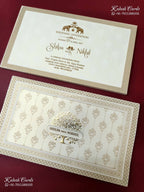 KLB-1242 White Creme Tree of Life Embossed Semi Box Wedding Card (2 Page)