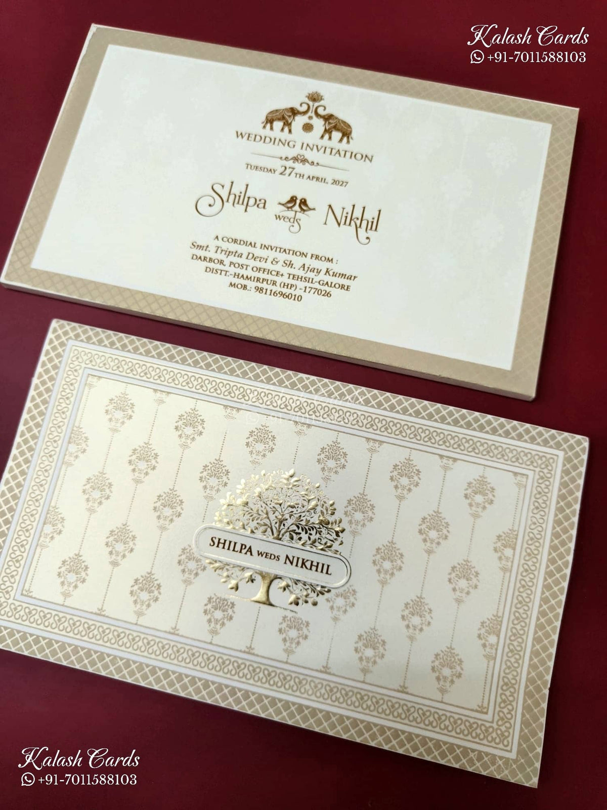 KLB-1242 White Creme Tree of Life Embossed Semi Box Wedding Card (2 Page)