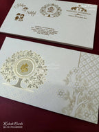 KLB-1243 White Creme Tree of Life Embossed Semi Box Wedding Card (2 Page)