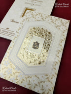KLB-1244 White Creme Floral Embossed Semi Box Wedding Card (2 Page)