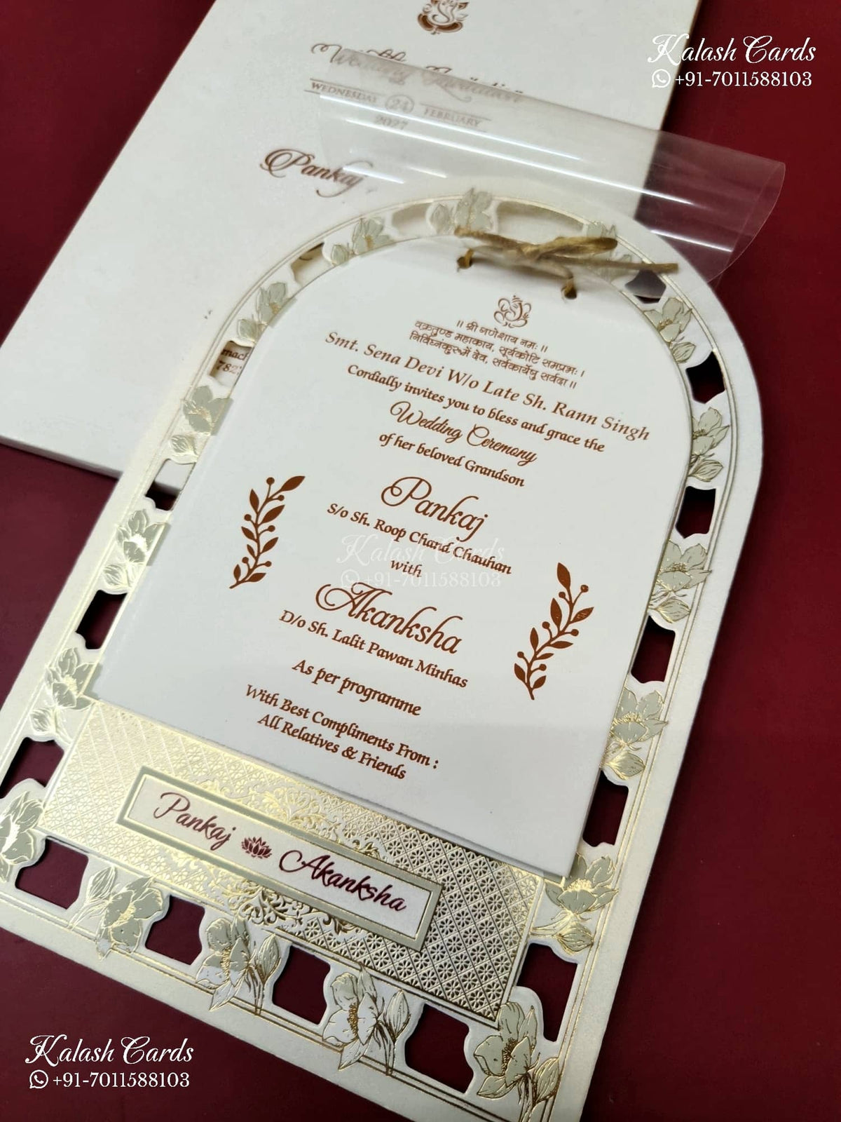 KLB-1245 White Floral Laser Cut Semi Box Wedding Card (2 Page & Transparent PVC)