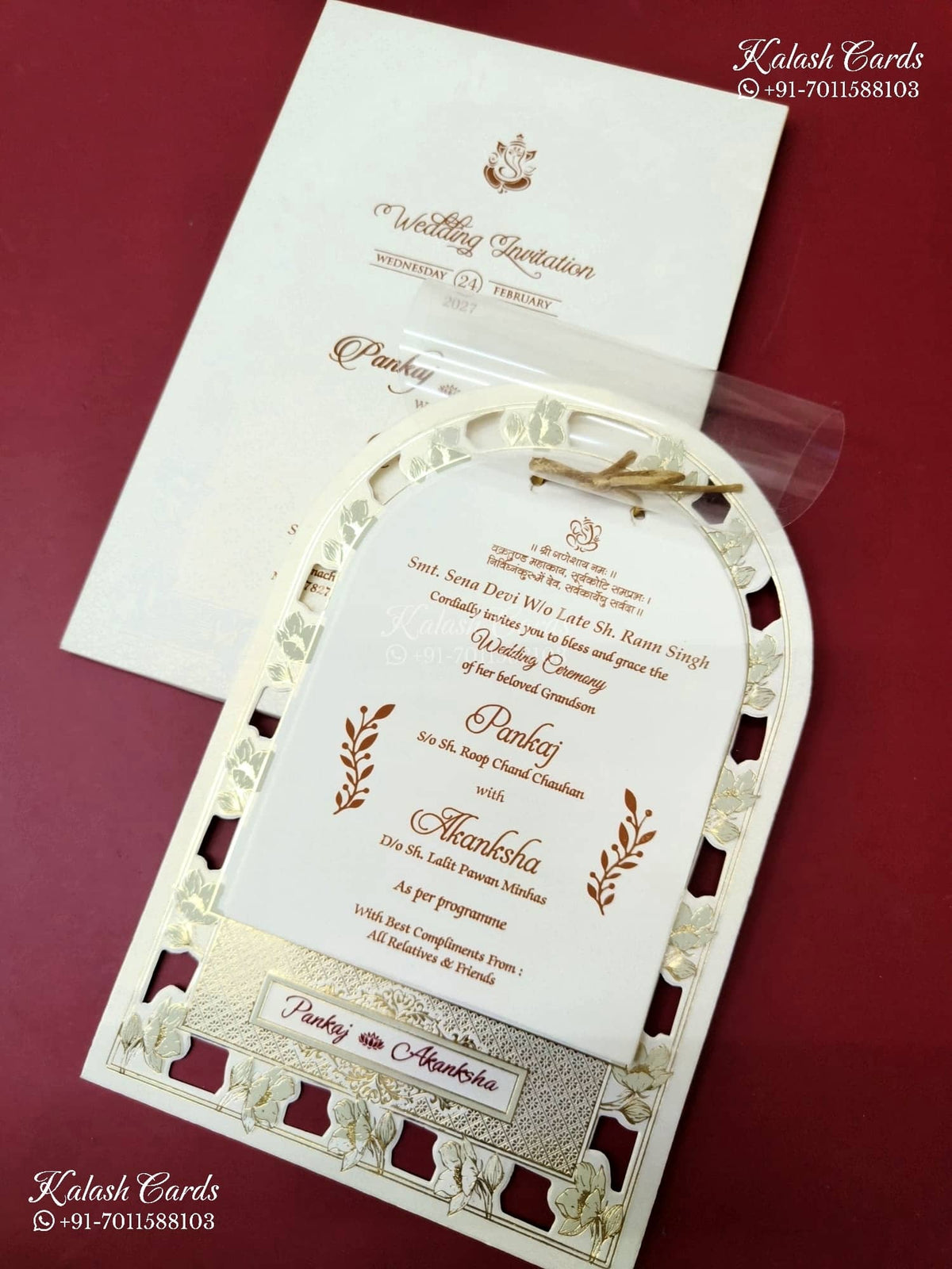 KLB-1245 White Floral Laser Cut Semi Box Wedding Card (2 Page & Transparent PVC)