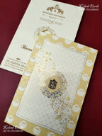 KLB-1246 White Yellow Floral Semi Box Wedding Card (2 Page)