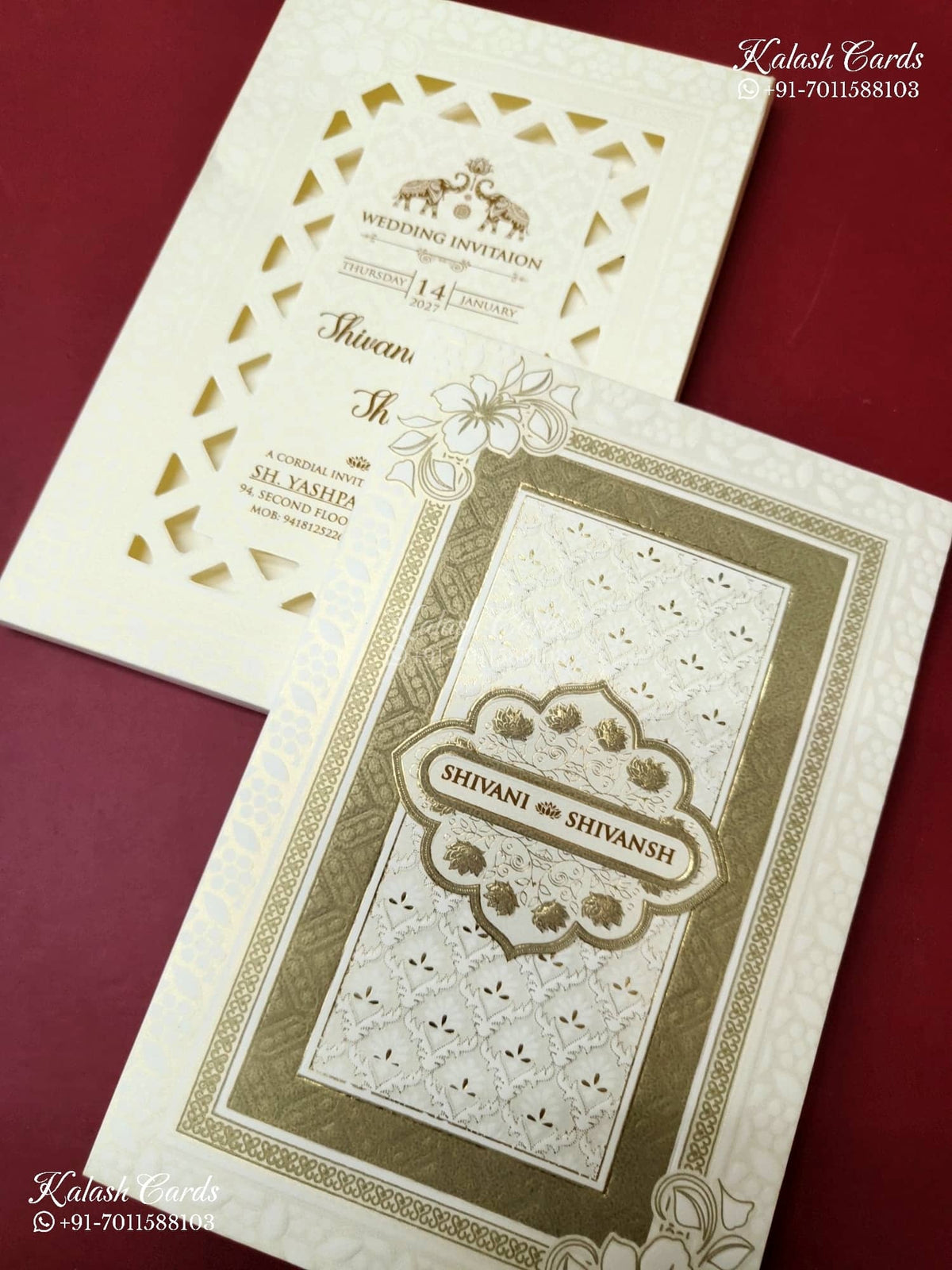 KLB-1248 White Floral Laser Cut Semi Box Wedding Card (2 Page)