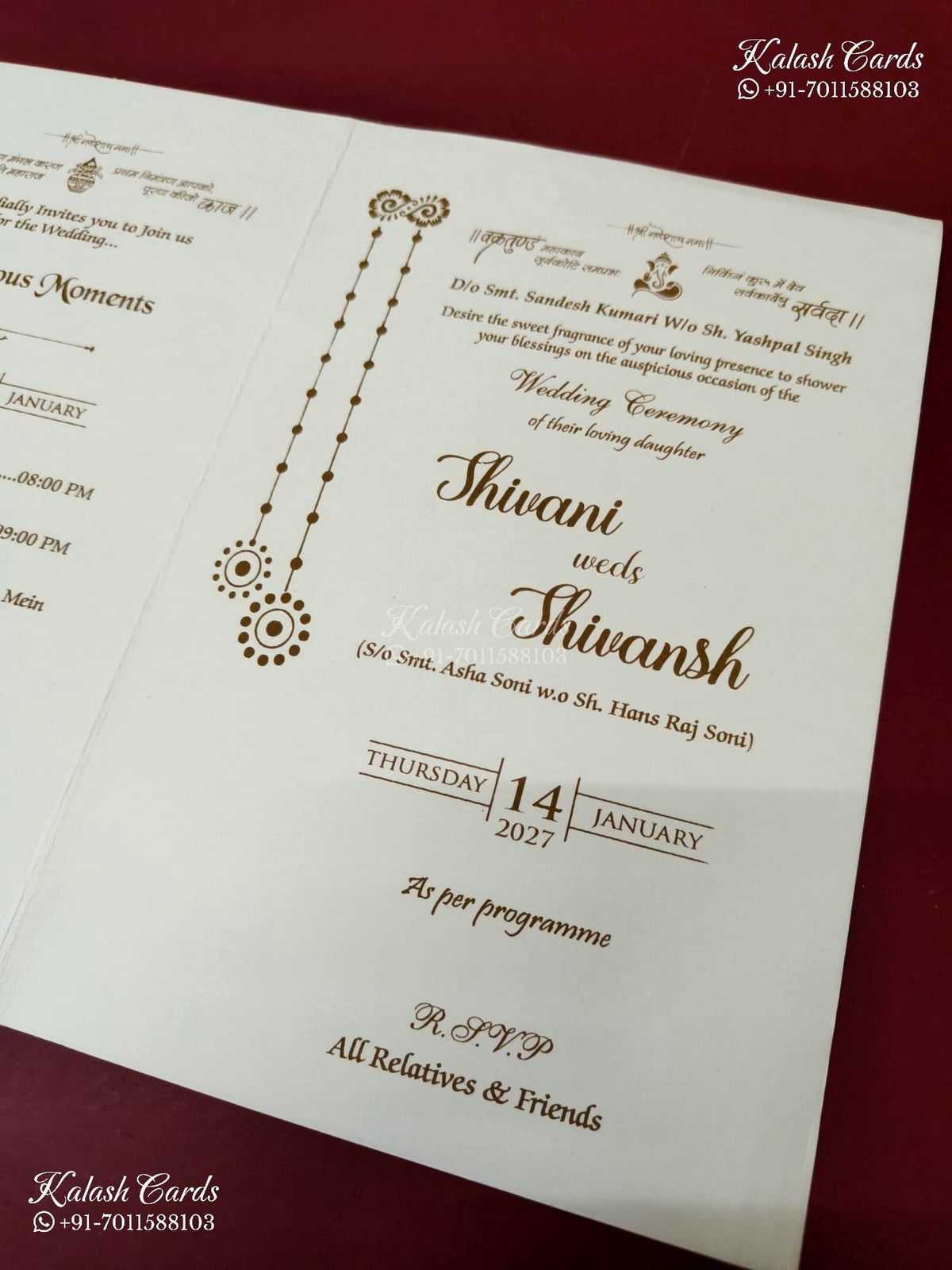 KLB-1248 White Floral Laser Cut Semi Box Wedding Card (2 Page)