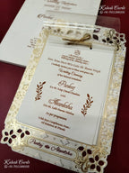 KLB-1249 White Creme Floral Laser Cut Semi Box Wedding Card (2 Page & Transparent PVC)