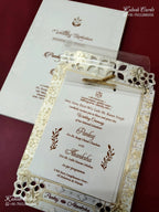 KLB-1249 White Creme Floral Laser Cut Semi Box Wedding Card (2 Page & Transparent PVC)