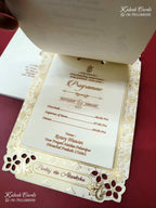 KLB-1249 White Creme Floral Laser Cut Semi Box Wedding Card (2 Page & Transparent PVC)