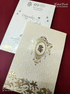 KLB-1250 White Creme Floral Embossed Semi Box Wedding Card (2 Page)