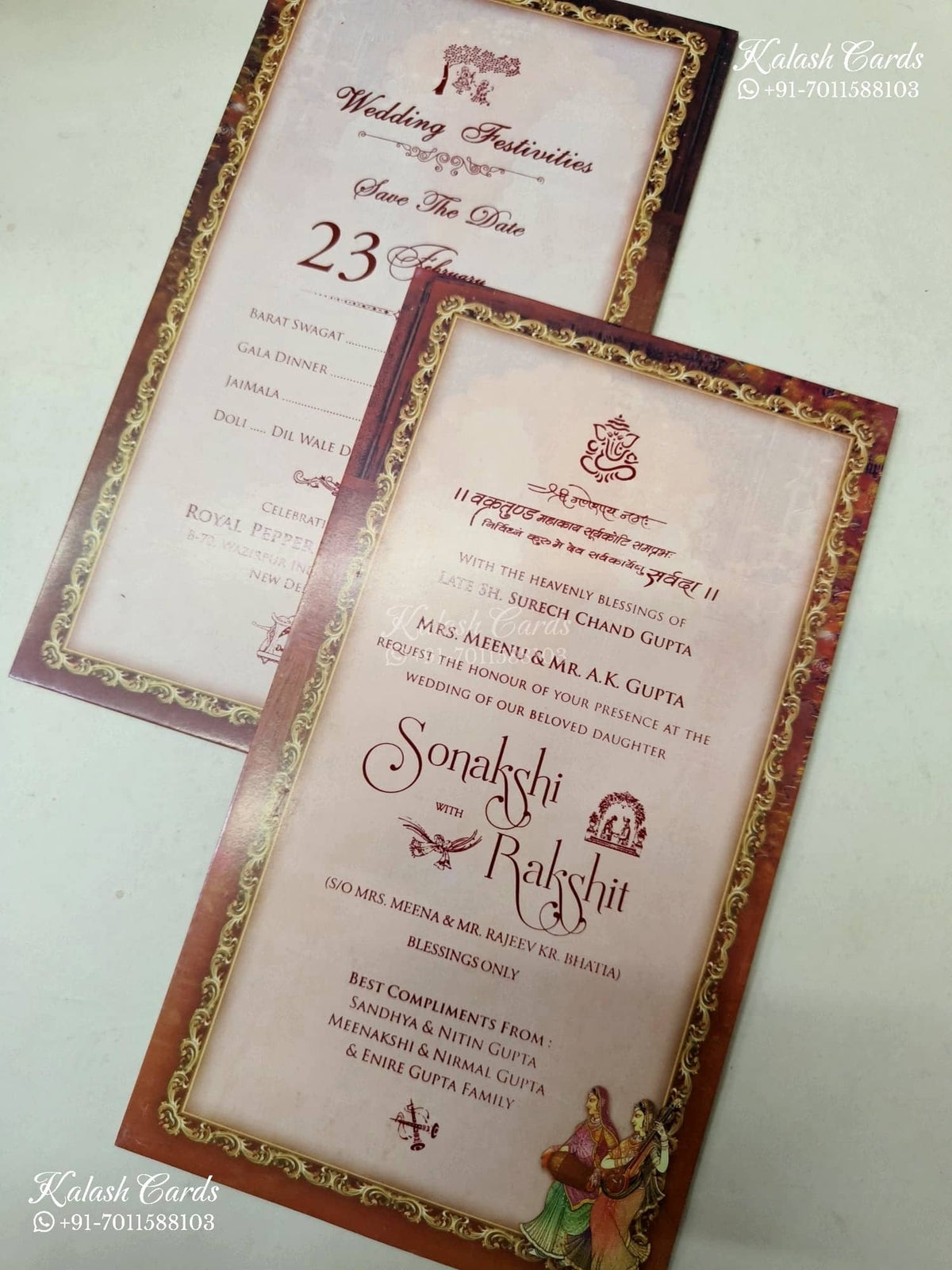 KLB-1253 Blue Green Bride Groom Padded Thick Wedding Card (2 Page)