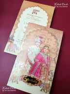 KLB-1254 Creme Brown Bride Groom Padded Thick Wedding Card (2 Page & Couple Name Acrylic)-Kalash Cards