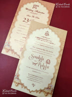 KLB-1254 Creme Brown Bride Groom Padded Thick Wedding Card (2 Page & Couple Name Acrylic)-Kalash Cards