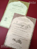 KLB-1255 Creme Bride Groom Padded Thick Wedding Card (2 Page & Couple Name Wooden Plate)