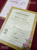 KLB-1257 Creme Brown Floral Padded Thick Wedding Card (2 Page)