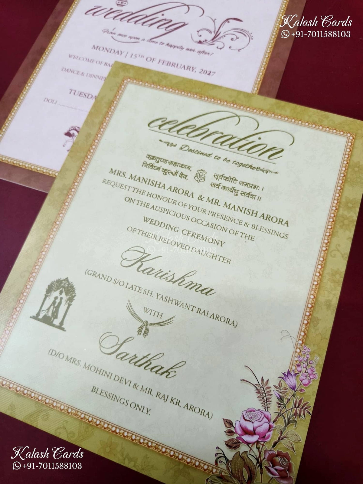 KLB-1257 Creme Brown Floral Padded Thick Wedding Card (2 Page)