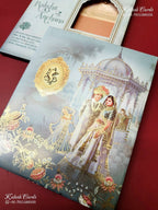 KLB-1258 Blue Bride Groom Padded Thick Wedding Card (2 Page)-Kalash Cards